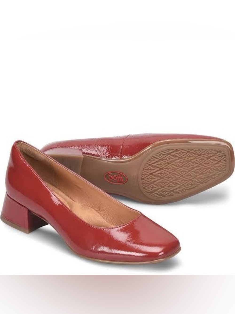 Sofft Red Patent Leather Mid Heel Pumps Classic Comfort
